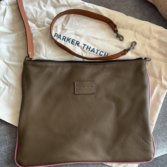 Parker Thatch Olive with Pink Piping Lee Hobo Bag with Slouchy Design - Picture 2 of 5